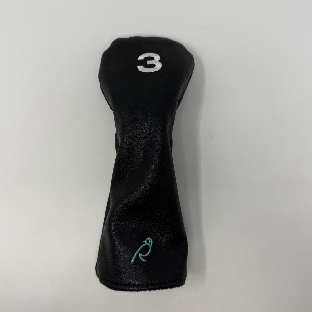 Robin Golf 3 Fairway Wood Headcover Black Faux Leather Teal Bird Logo Junior